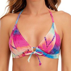 Lucky Brand Womens Tye-Dye Tie-Front Halter Bikini Top Size Large
